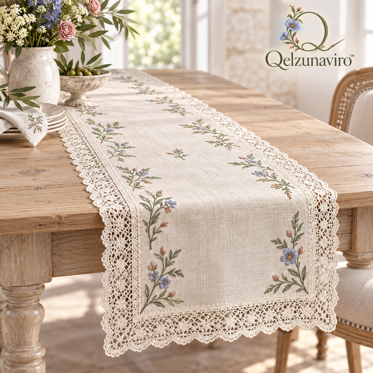Wildflower Lace-Trim Table Runner — view 1