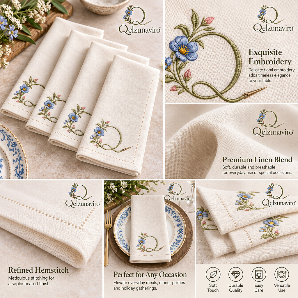 Floral Embroidered Dinner Napkins, Set of 4 — view 3