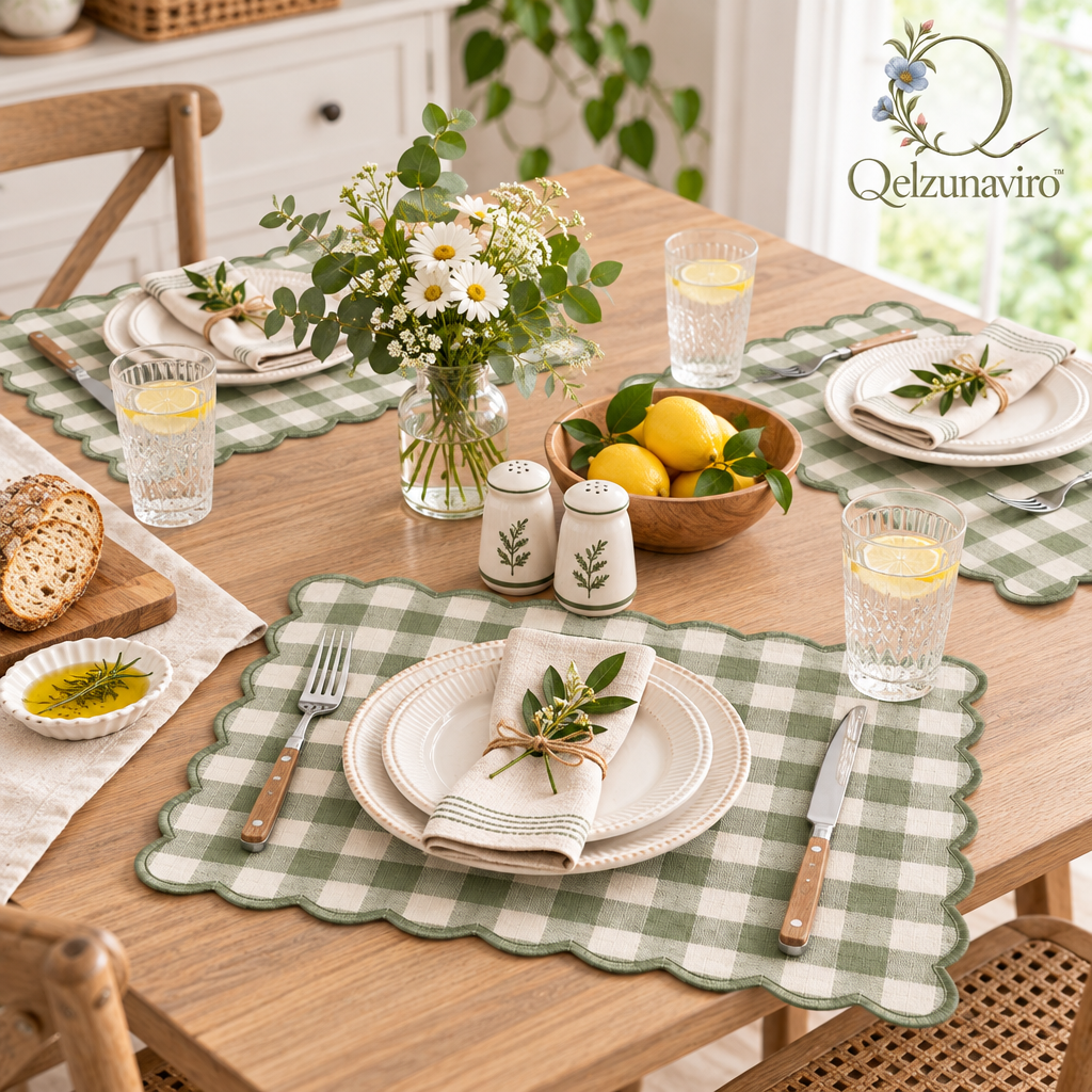 Sage Gingham Scalloped Placemats, Set of 4 — view 2