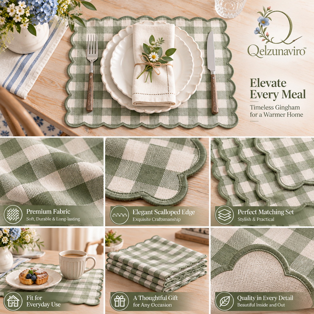 Sage Gingham Scalloped Placemats, Set of 4 — view 3