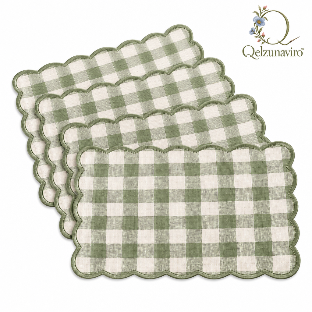 Sage Gingham Scalloped Placemats, Set of 4 — view 4