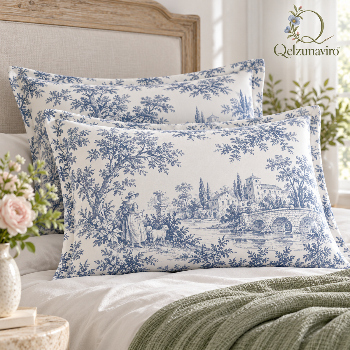 Blue Toile Pillowcase Pair — view 1