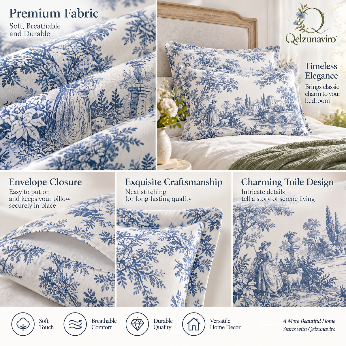 Blue Toile Pillowcase Pair — view 3