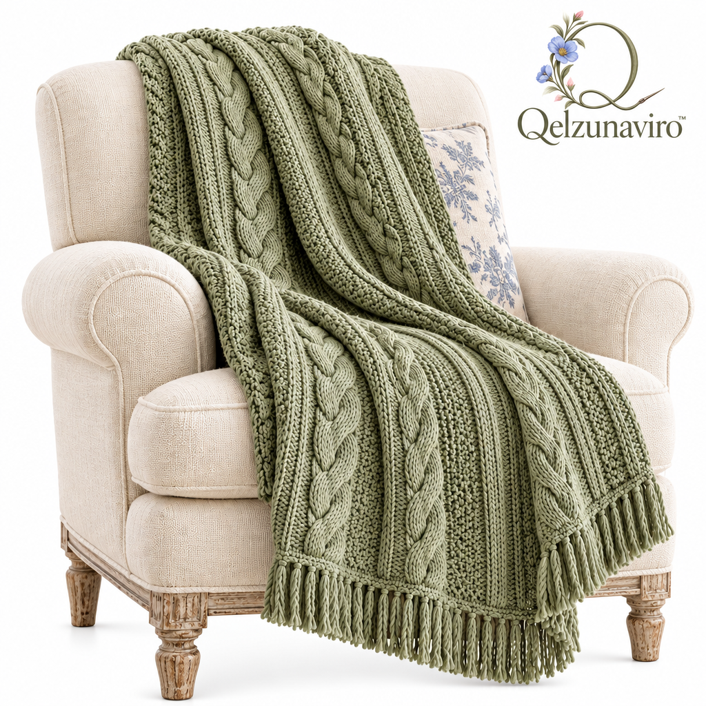 Sage Cable-Knit Fringe Throw — view 4