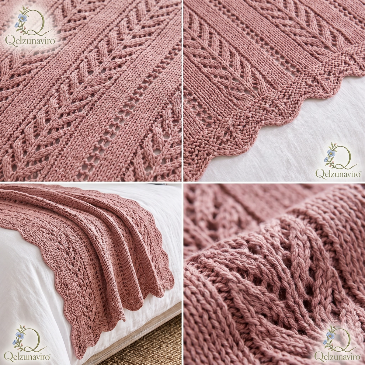 Rose Openwork Knit Bed Runner — view 3