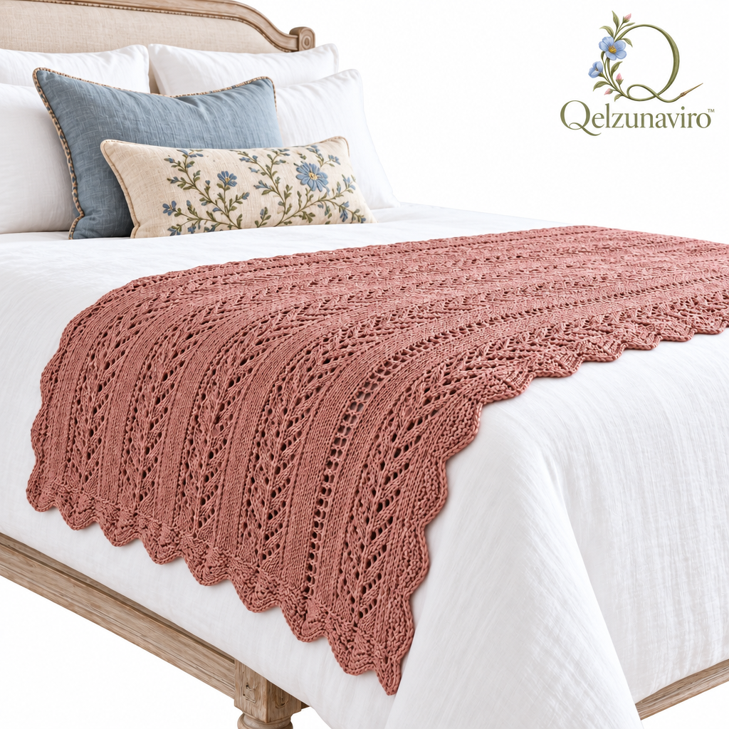 Rose Openwork Knit Bed Runner — view 4