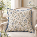 Blue Floral Scalloped Cushion Cover — view 1