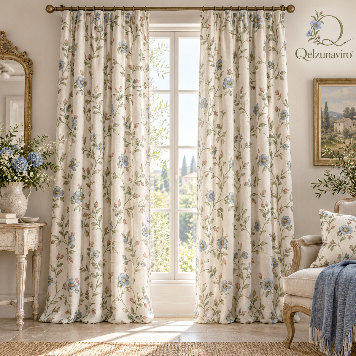 Botanical Floral Curtain Panel Pair — view 1
