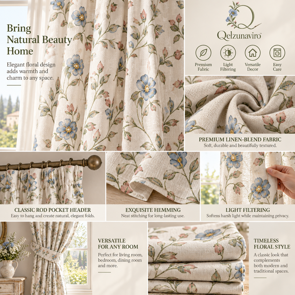 Botanical Floral Curtain Panel Pair — view 3