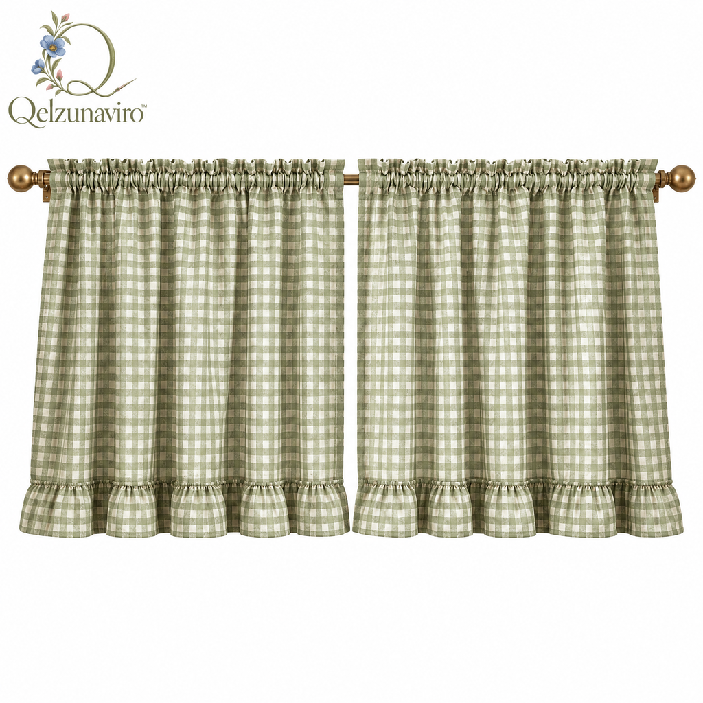 Sage Gingham Ruffle Café Curtains — view 4
