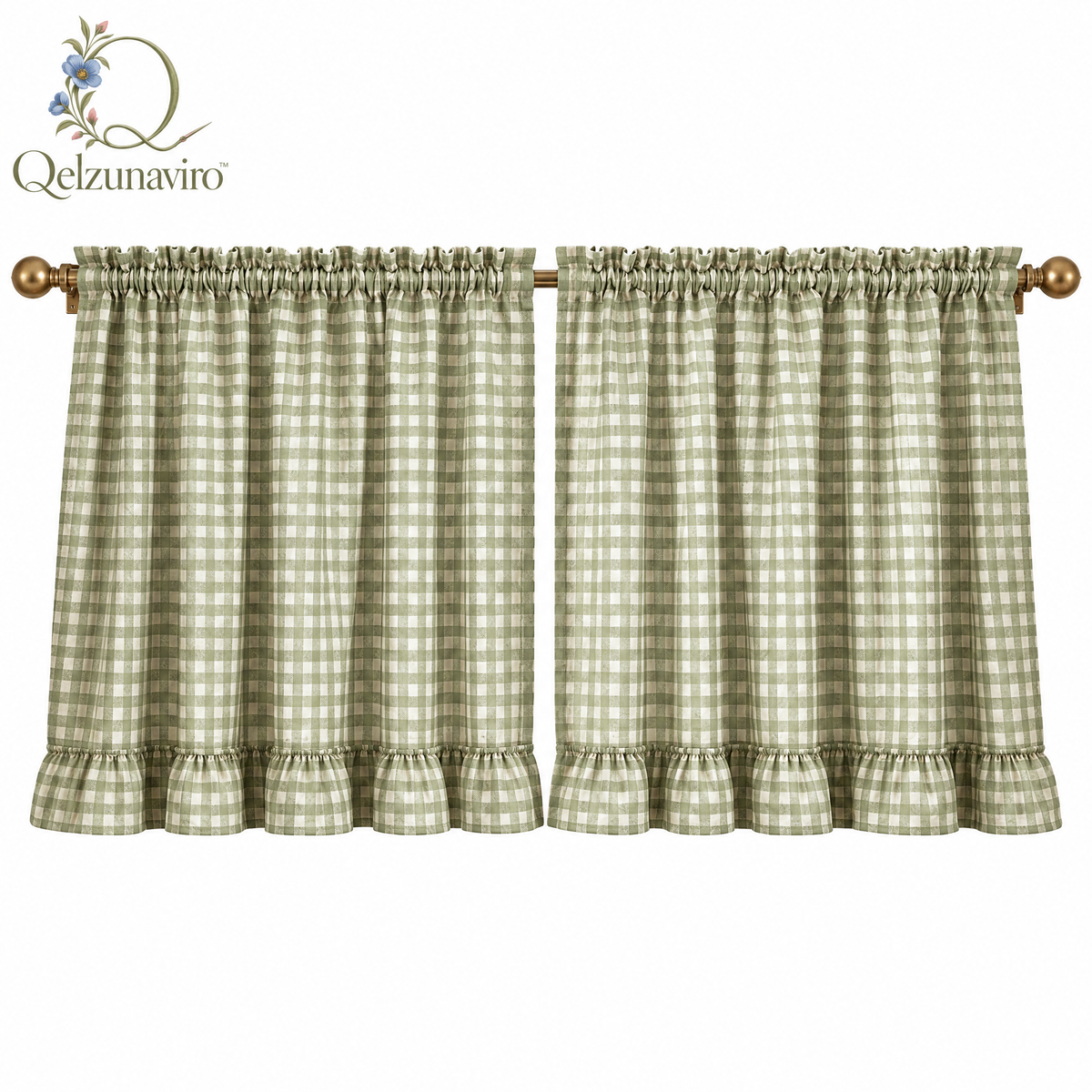 Sage Gingham Ruffle Café Curtains — view 4